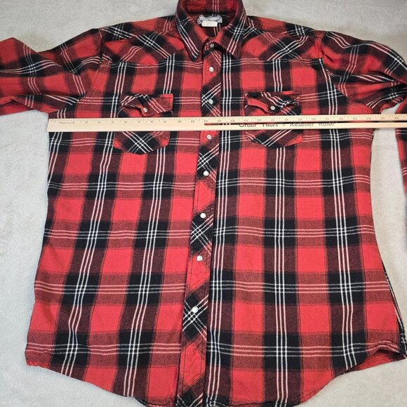 Wrangler Western Top Mens XLT Red Plaid Flannel Thick Thrashed Western Ranch - Picture 9 of 14